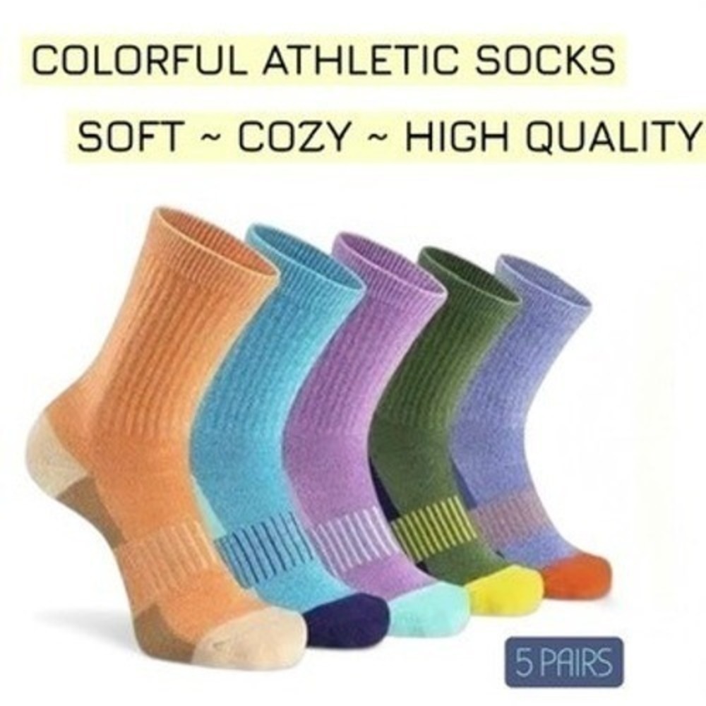 Colorful Athletic Women's Socks 5 PACK‎ Crew Mid Calf High Quality NEW